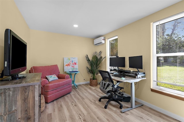 201 Cavallini Dr, Nokomis, FL 34275 - office featuring baseboards, wood finished floors, a wall unit AC, and recessed lighting
