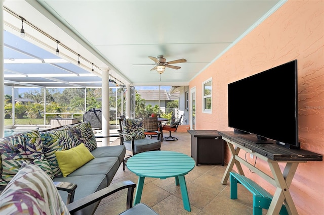 201 Cavallini Dr, Nokomis, FL 34275 - sunroom / solarium with an outdoor hangout area, outdoor dining area, and ceiling fan