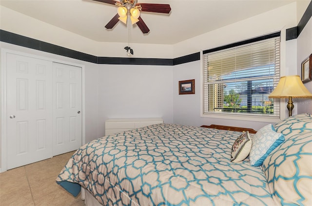 bedroom with a closet and a ceiling fan