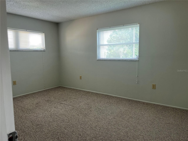 unfurnished room featuring carpet and a textured ceiling