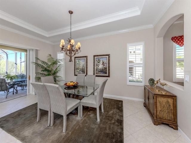 dining space with a wealth of natural light and light tile patterned floors