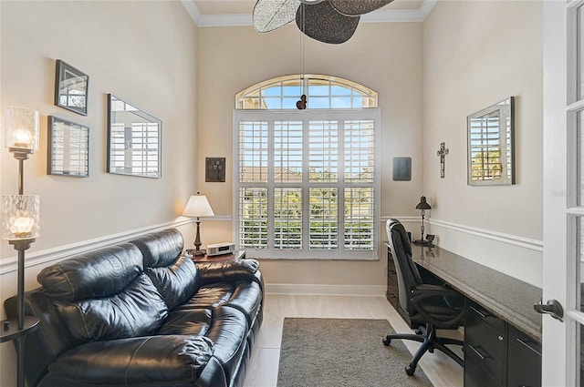 office featuring baseboards and ornamental molding