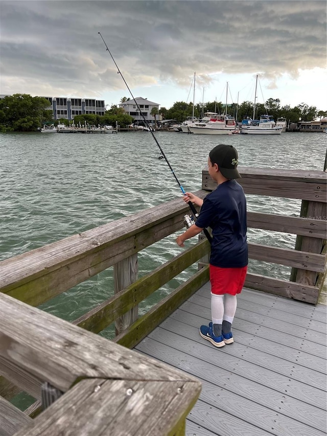 dock area featuring a water view