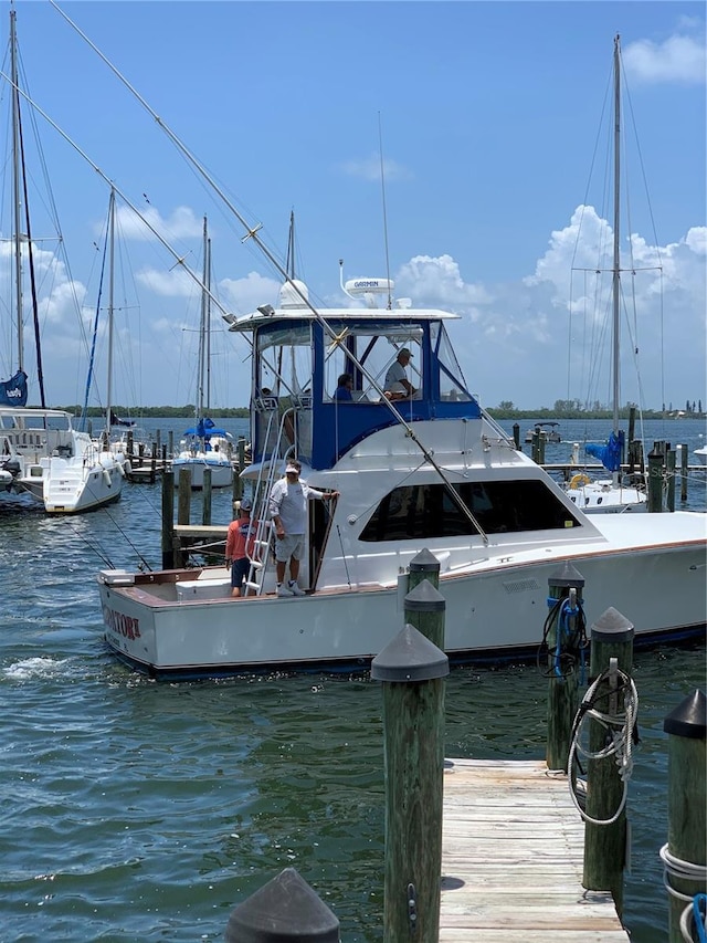 view of dock with a water view