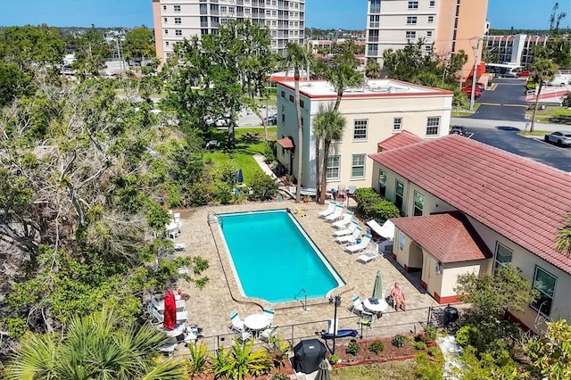 pool with a patio