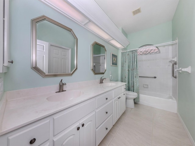 full bathroom with tile patterned flooring, visible vents, toilet, and a sink