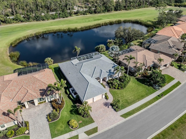 aerial view with a water view