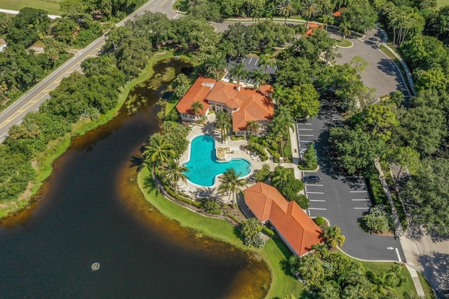 aerial view with a water view