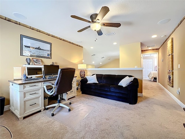 23901 Waverly Cir, Venice, FL 34293 - office space featuring light carpet, ceiling fan, baseboards, and recessed lighting