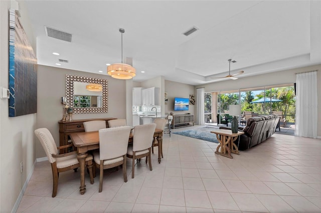 dining room featuring recessed lighting, light tile patterned floors, baseboards, and visible vents