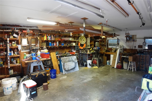 garage featuring a workshop area