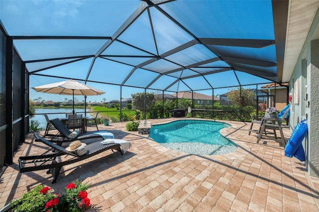 pool featuring a lanai and a patio