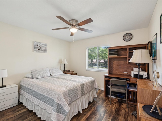 bedroom featuring ceiling fan and wood finished floors