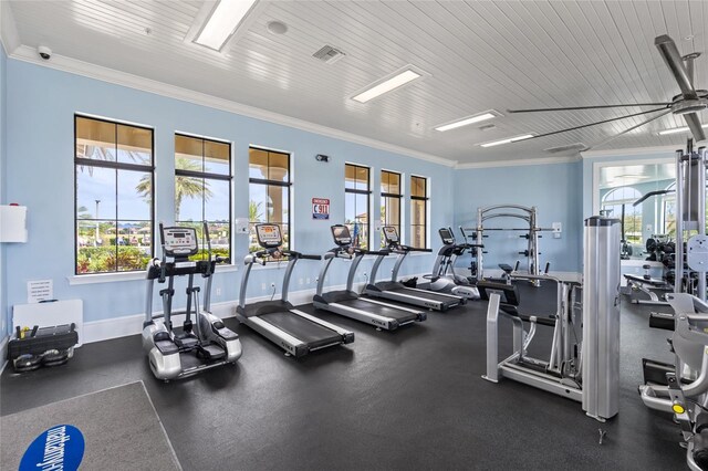 11655 Renaissance Blvd, Venice, FL 34293 - workout area with a wealth of natural light, visible vents, baseboards, and ornamental molding