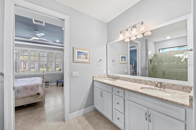 full bath featuring visible vents, a wealth of natural light, a sink, and a shower stall