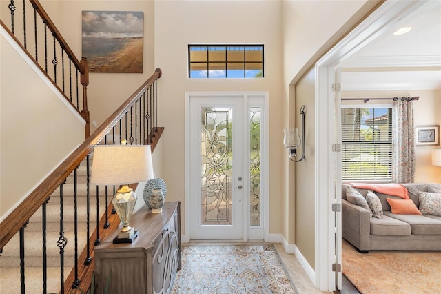 1254 Cielo Ct, North Venice, FL 34275 - foyer with stairway, baseboards, and a high ceiling