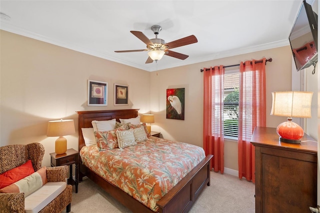 1254 Cielo Ct, North Venice, FL 34275 - bedroom featuring ceiling fan, light carpet, ornamental molding, and baseboards
