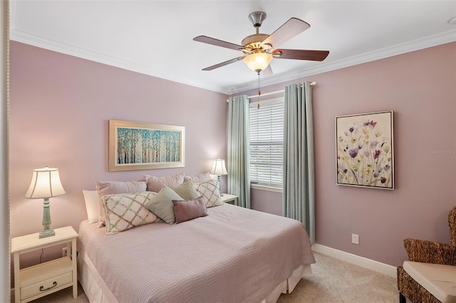 1254 Cielo Ct, North Venice, FL 34275 - bedroom with ceiling fan, crown molding, baseboards, and light carpet