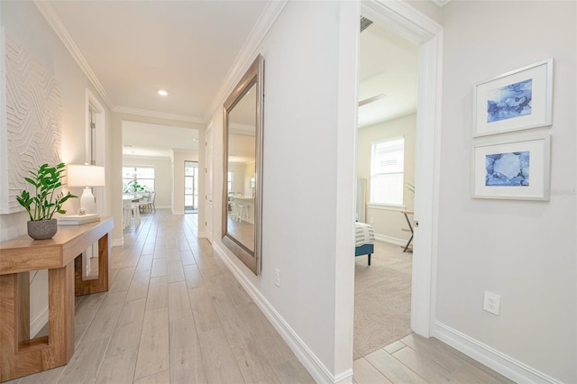 288 Soliera St, Nokomis, FL 34275 - corridor featuring baseboards, ornamental molding, recessed lighting, and light wood finished floors