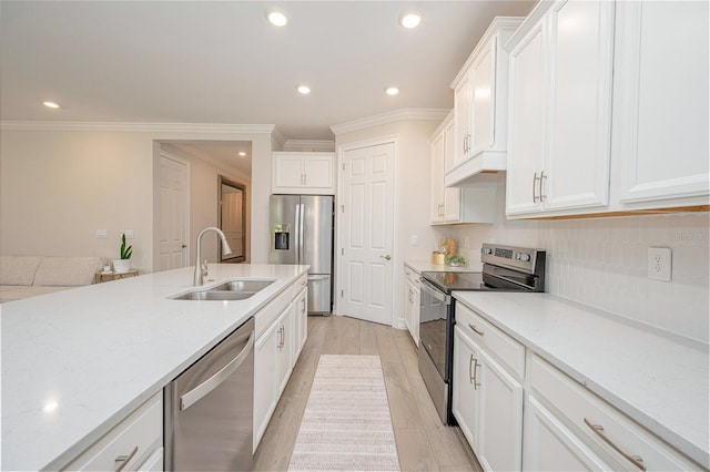288 Soliera St, Nokomis, FL 34275 - kitchen with a sink, white cabinetry, tasteful backsplash, premium range hood, and stainless steel appliances