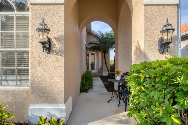 exterior space with stucco siding