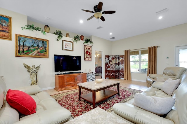 13452 High Springs Ave, Port Charlotte, FL 33981 - living room featuring ceiling fan, light tile patterned floors, and recessed lighting