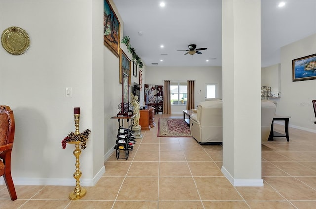 13452 High Springs Ave, Port Charlotte, FL 33981 - foyer featuring light tile patterned flooring, a ceiling fan, and recessed lighting
