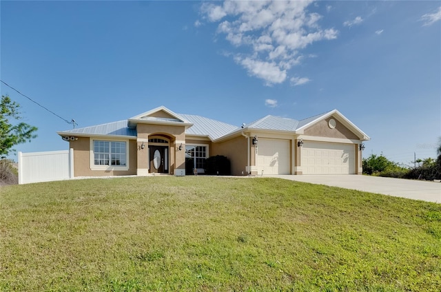 13452 High Springs Ave, Port Charlotte, FL 33981 - ranch-style house with stucco siding, an attached garage, a metal roof, and concrete driveway