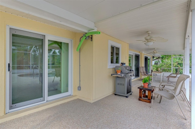 403 Picasso Dr, Nokomis, FL 34275 - view of patio / terrace with a grill, a porch, and a ceiling fan