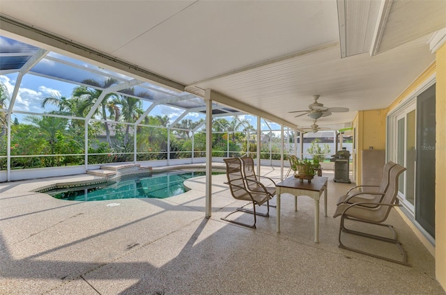 403 Picasso Dr, Nokomis, FL 34275 - pool featuring ceiling fan, a lanai, and a patio