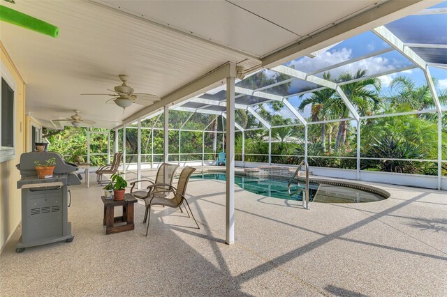 403 Picasso Dr, Nokomis, FL 34275 - pool featuring glass enclosure, ceiling fan, area for grilling, and a patio area