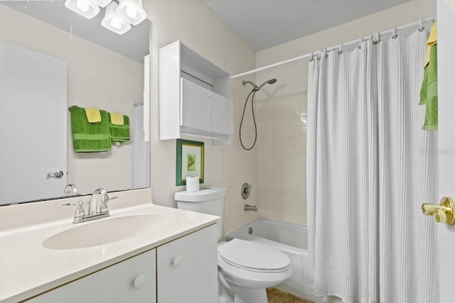888 Kimball Rd, Venice, FL 34293 - bathroom with a textured ceiling, shower / bathtub combination with curtain, toilet, and vanity