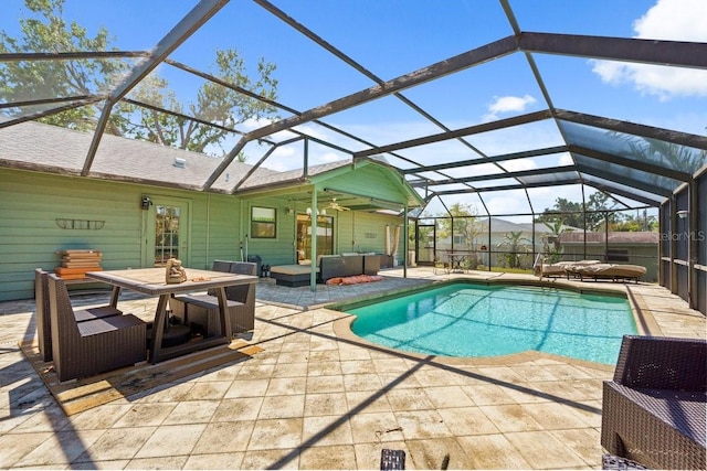 888 Kimball Rd, Venice, FL 34293 - outdoor pool with outdoor dining space, an outdoor hangout area, a lanai, and a patio area