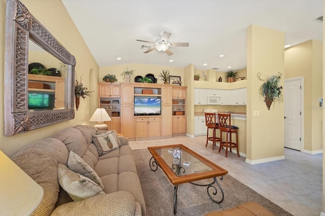 121 Auburn Woods Cir, Venice, FL 34292 - living area featuring baseboards, ceiling fan, recessed lighting, and light tile patterned floors