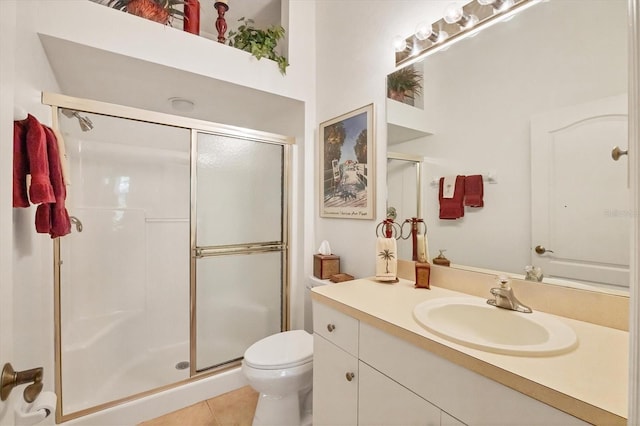 121 Auburn Woods Cir, Venice, FL 34292 - bathroom with tile patterned flooring, vanity, toilet, and a shower stall