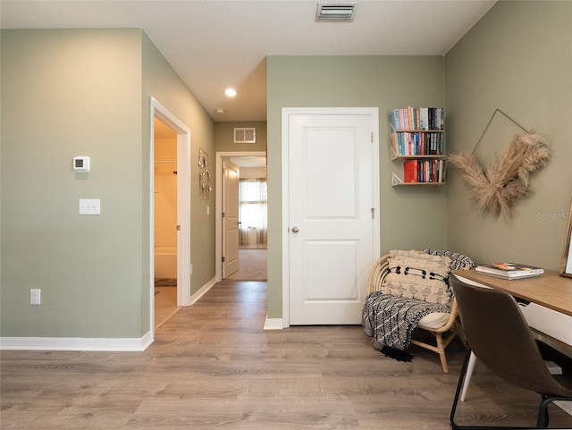 4907 Wedgeleaf Way, Palmetto, FL 34221 - office area with visible vents, recessed lighting, light wood-style floors, and baseboards