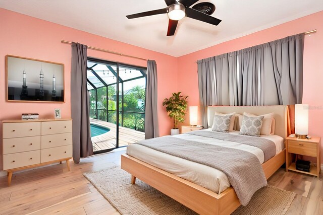 23 Tiffany St, Englewood, FL 34223 - bedroom with access to outside, light wood-type flooring, and ceiling fan