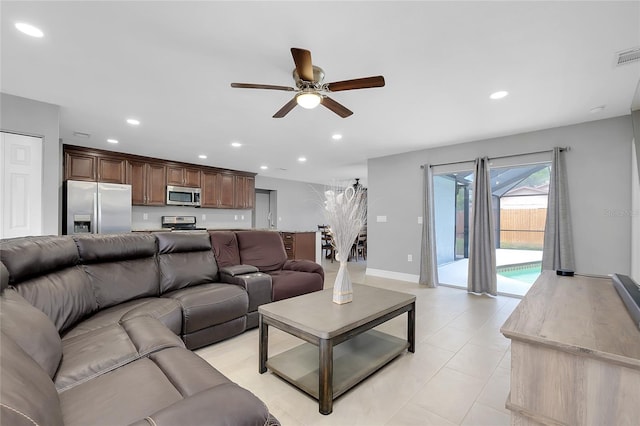 4068 Palau Dr, Sarasota, FL 34241 - living area with a ceiling fan and recessed lighting