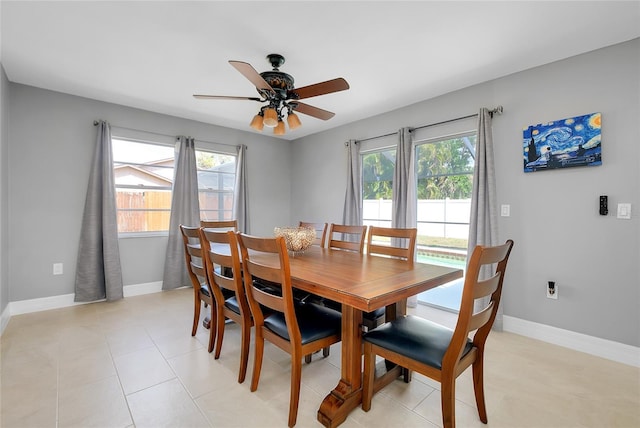 4068 Palau Dr, Sarasota, FL 34241 - dining space featuring baseboards and a ceiling fan