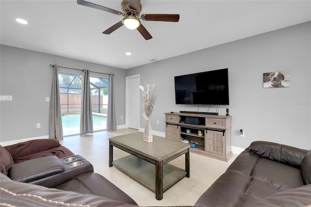 4068 Palau Dr, Sarasota, FL 34241 - living area featuring ceiling fan and recessed lighting