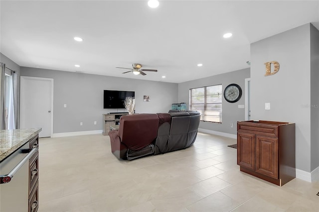 4068 Palau Dr, Sarasota, FL 34241 - living area featuring a ceiling fan and recessed lighting