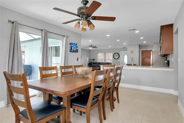 4068 Palau Dr, Sarasota, FL 34241 - dining area with a ceiling fan and recessed lighting