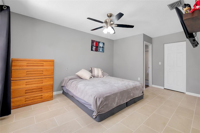 4068 Palau Dr, Sarasota, FL 34241 - bedroom featuring light tile patterned floors and a ceiling fan
