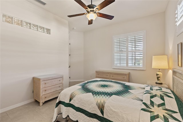 1625 Lancashire Dr, Venice, FL 34293 - bedroom featuring visible vents, tile patterned floors, a ceiling fan, and baseboards