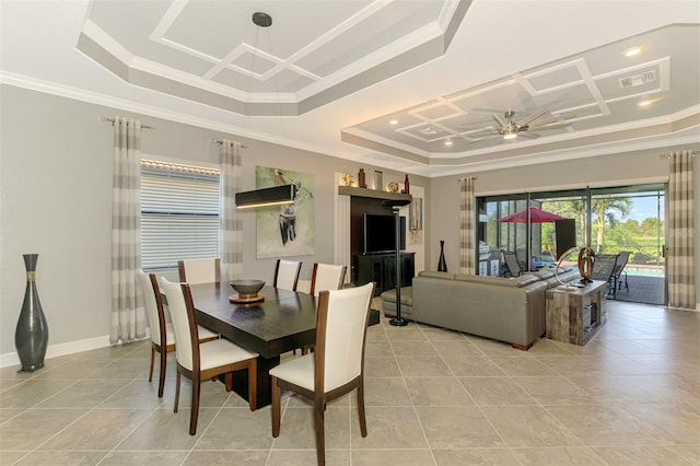 24193 Gallberry Dr, Venice, FL 34293 - dining area with light tile patterned floors, ornamental molding, and visible vents