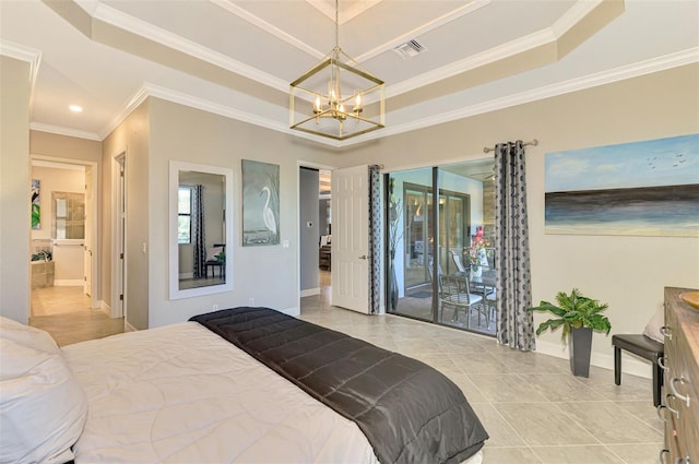 24193 Gallberry Dr, Venice, FL 34293 - bedroom featuring a chandelier, crown molding, light tile patterned floors, and baseboards