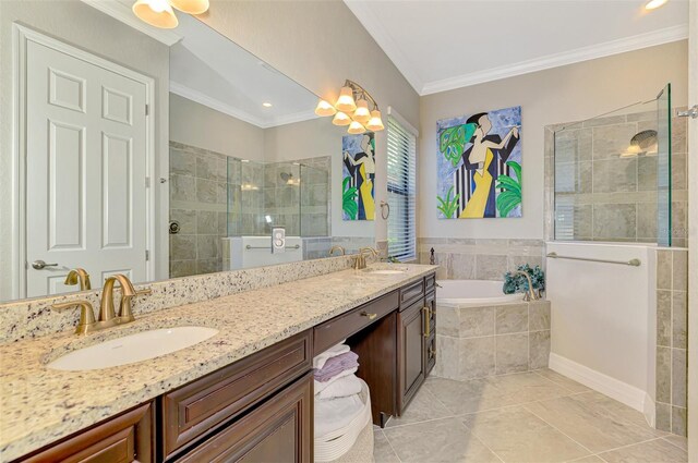 24193 Gallberry Dr, Venice, FL 34293 - full bath with a sink, ornamental molding, walk in shower, and a garden tub