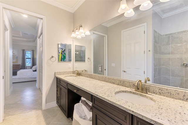 24193 Gallberry Dr, Venice, FL 34293 - bathroom with a sink, ornamental molding, and double vanity