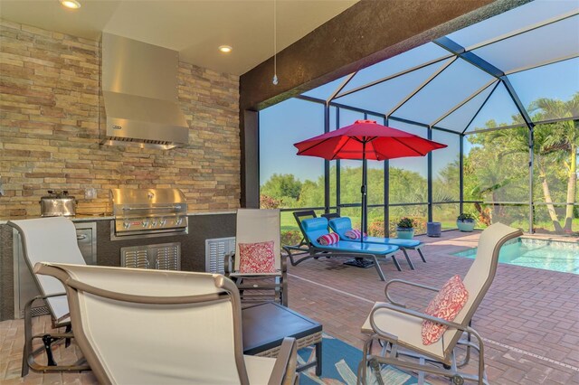 24193 Gallberry Dr, Venice, FL 34293 - view of patio / terrace with area for grilling, an outdoor pool, and glass enclosure