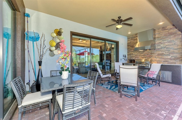 24193 Gallberry Dr, Venice, FL 34293 - view of patio with outdoor dining space, visible vents, a ceiling fan, and area for grilling